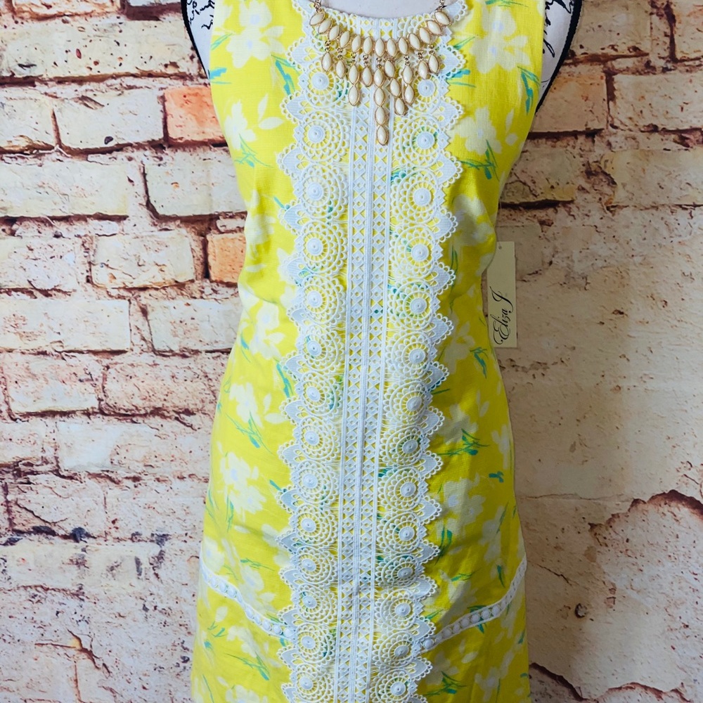 🆕 ELIZA J Sleeveless Lace Trim Dress Yellow EJ9M9143 💛 NWT